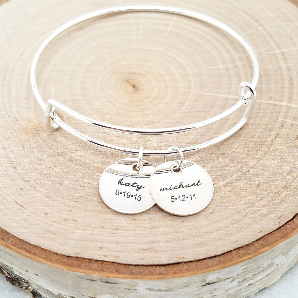 Personalized Gold Bangle - Kids Name & Date Bracelet