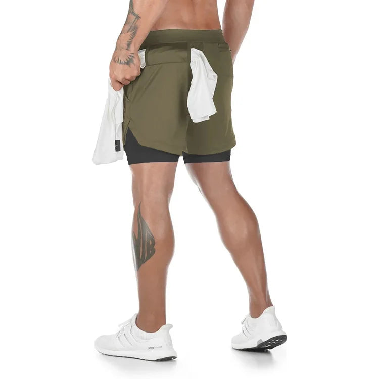 Camo Running Shorts Men Gym Sports Shorts 2 in 1 Quick Dry Workout Training Gym