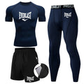 Everlast Men's Sports Fitness Set Long Sleeve Tight+Shorts+Compression Pants