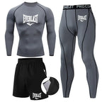 Everlast Men's Sports Fitness Set Long Sleeve Tight+Shorts+Compression Pants