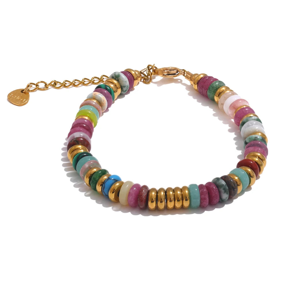 Yhpup Colorful Natural Stone Beads Chain Handmade Bracelet Bangle Waterproof