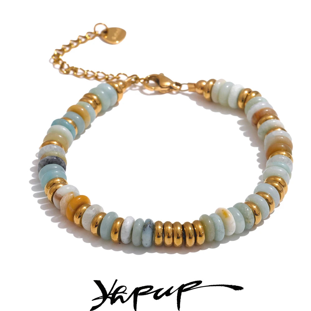 Yhpup Colorful Natural Stone Beads Chain Handmade Bracelet Bangle Waterproof