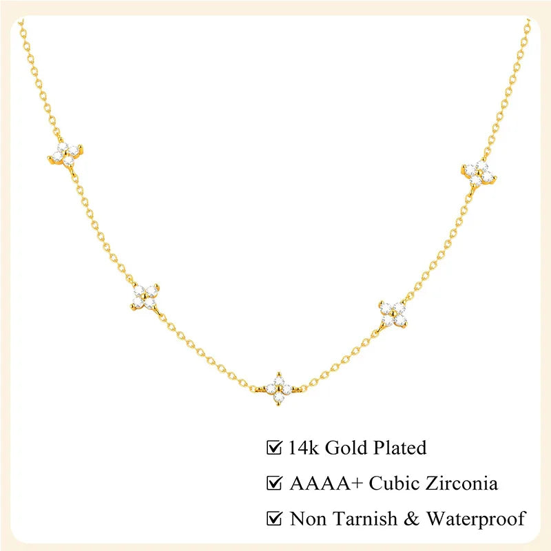 Dainty Lucky Leaf Necklace for Women 925 Sterling Silver Trendy 14K Gold Plating