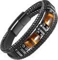 Tiger Eye Black Leather Bracelet Men Natural Gemstone Crystal Stone Jewelry
