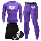 Everlast Men's Sports Fitness Set Long Sleeve Tight+Shorts+Compression Pants