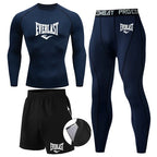 Everlast Men's Sports Fitness Set Long Sleeve Tight+Shorts+Compression Pants