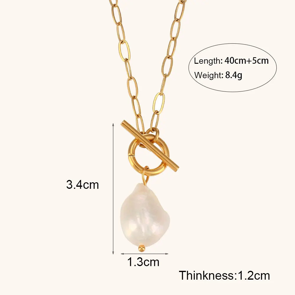 La. Muses Baroque Freshwater Pearl Pendant Stainless Steel Women's Necklace 18K