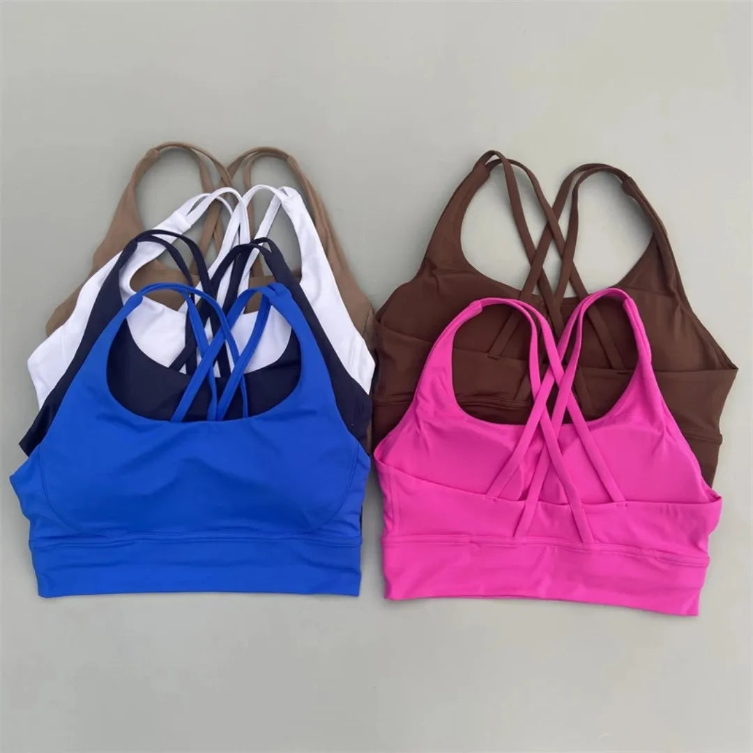 Solid Color Soft Cross Back Women Fitness Bra Tights Yoga Vest High Strength