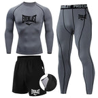 Everlast Men's Sports Fitness Set Long Sleeve Tight+Shorts+Compression Pants
