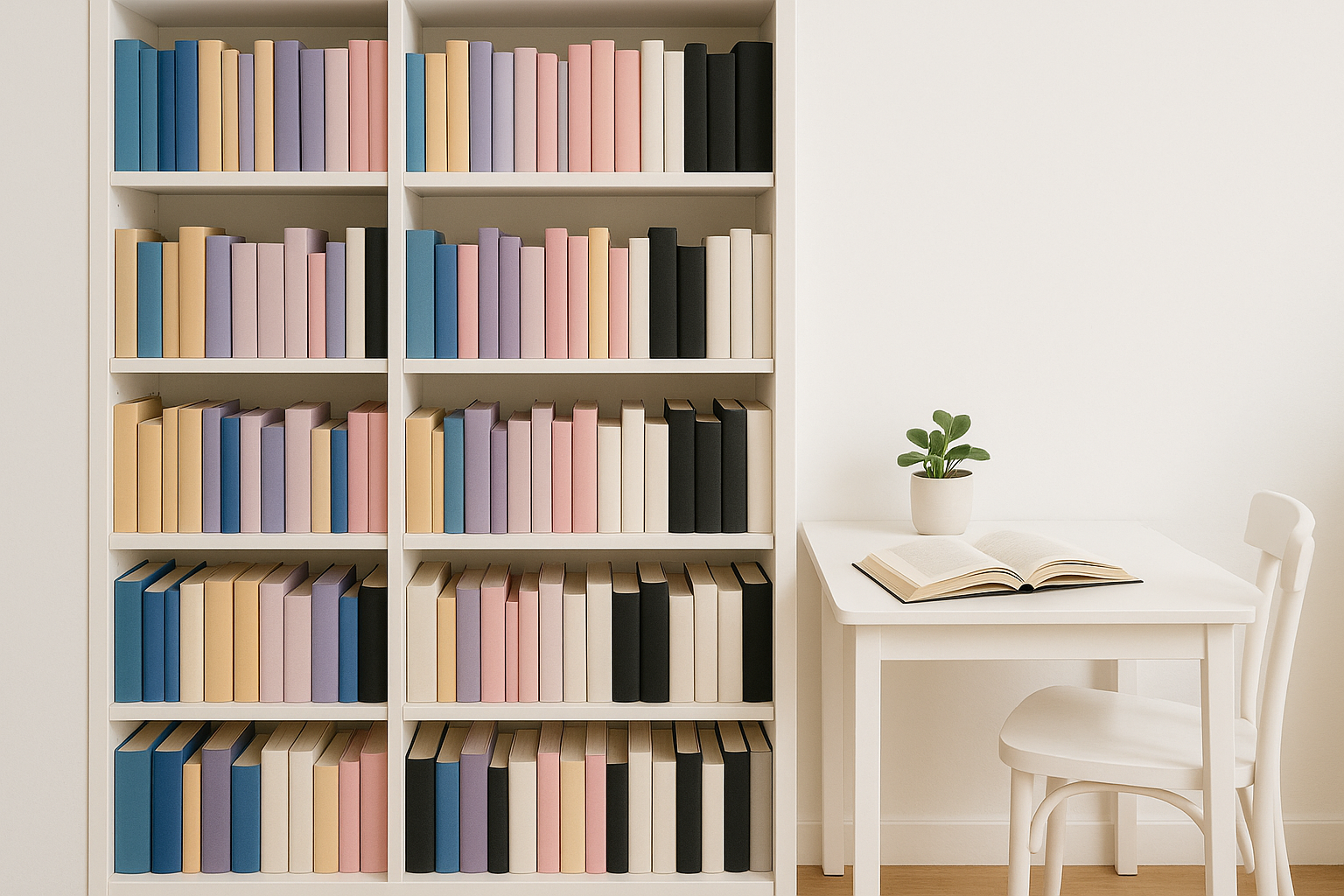 Die Farbe der Bücher in blau beige Flieder rosa schwarz weiss machen