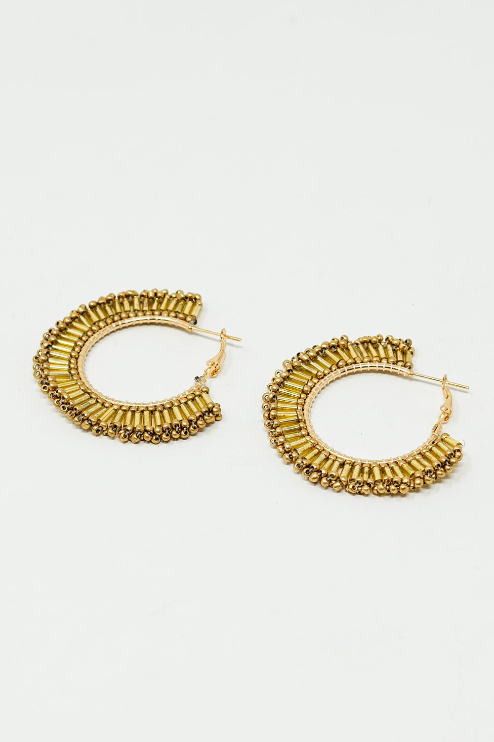 Medium Hoops With Beaded Details in Gold