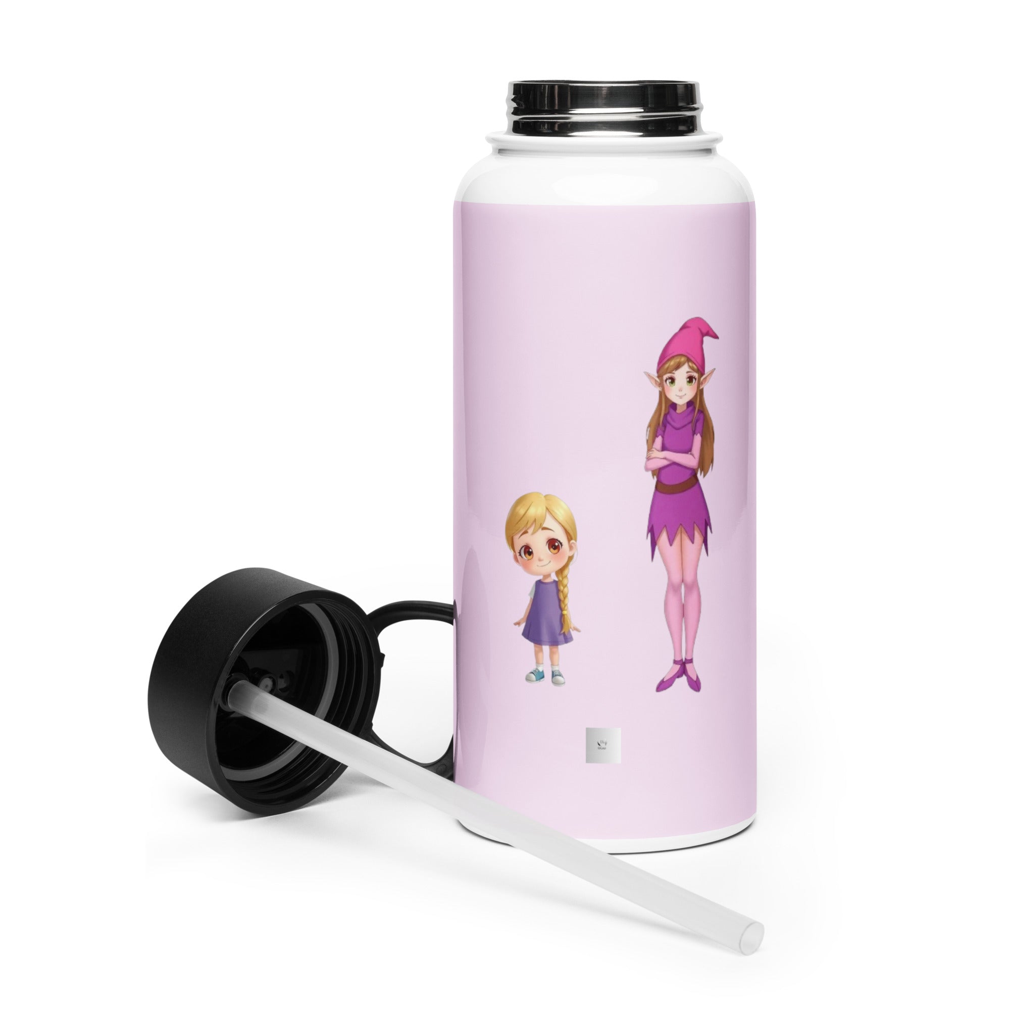 Stainless Steel Water Bottle with a Straw Lid Emmi und die Blumenelfe   rosa