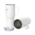 Travel Mug with a Handle in weiss mit zarten Blumen in rosa
