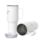 Travel Mug with a Handle in weiss mit zarten Blumen in rosa