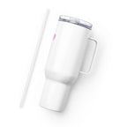 Travel Mug with a Handle in weiss mit zarten Blumen in rosa